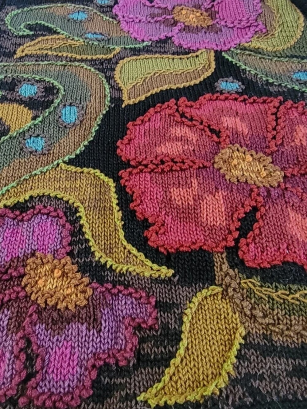 Peruvian Connection art knit handmade pima cotton cardigan XL floral Peru - Picture 10 of 16